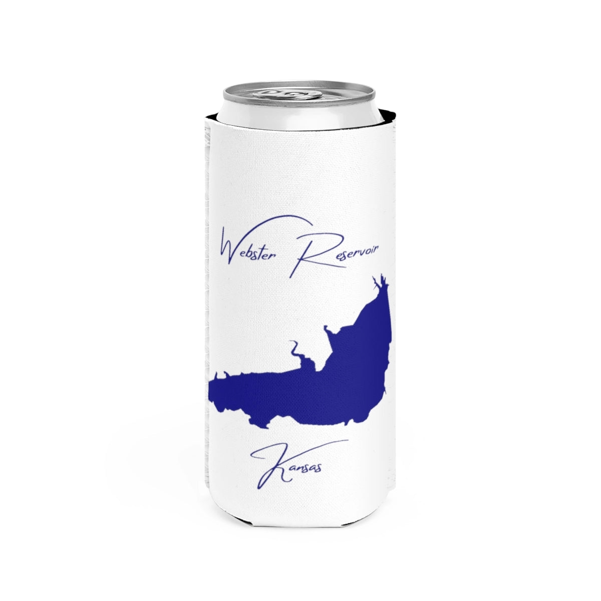 Kansas  Webster  Reservoir  Slim  Can  Koozie  front  position  view  from  front  white.webp