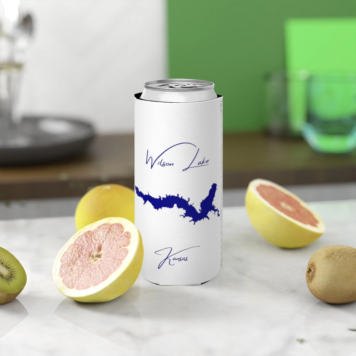 Kansas  Wilson  Lake  Slim  Can  Koozie  front  position  view  from  context-2  white.webp