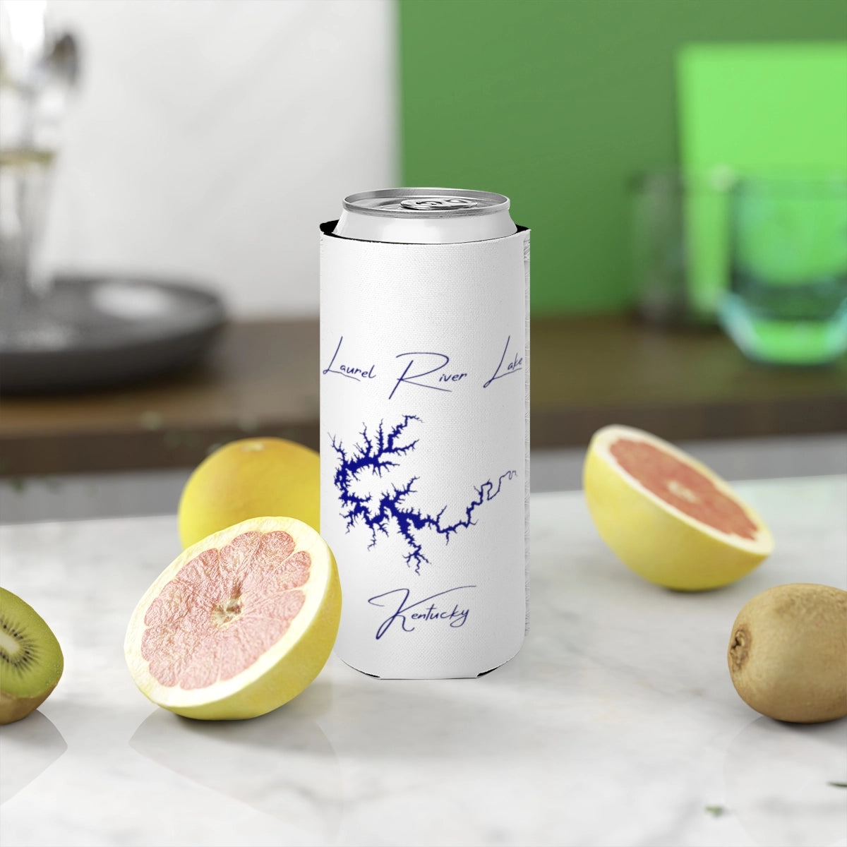 Kentucky  Laurel  River  Lake  Slim  Can  Koozie  front  position  view  from  context-2  white.webp