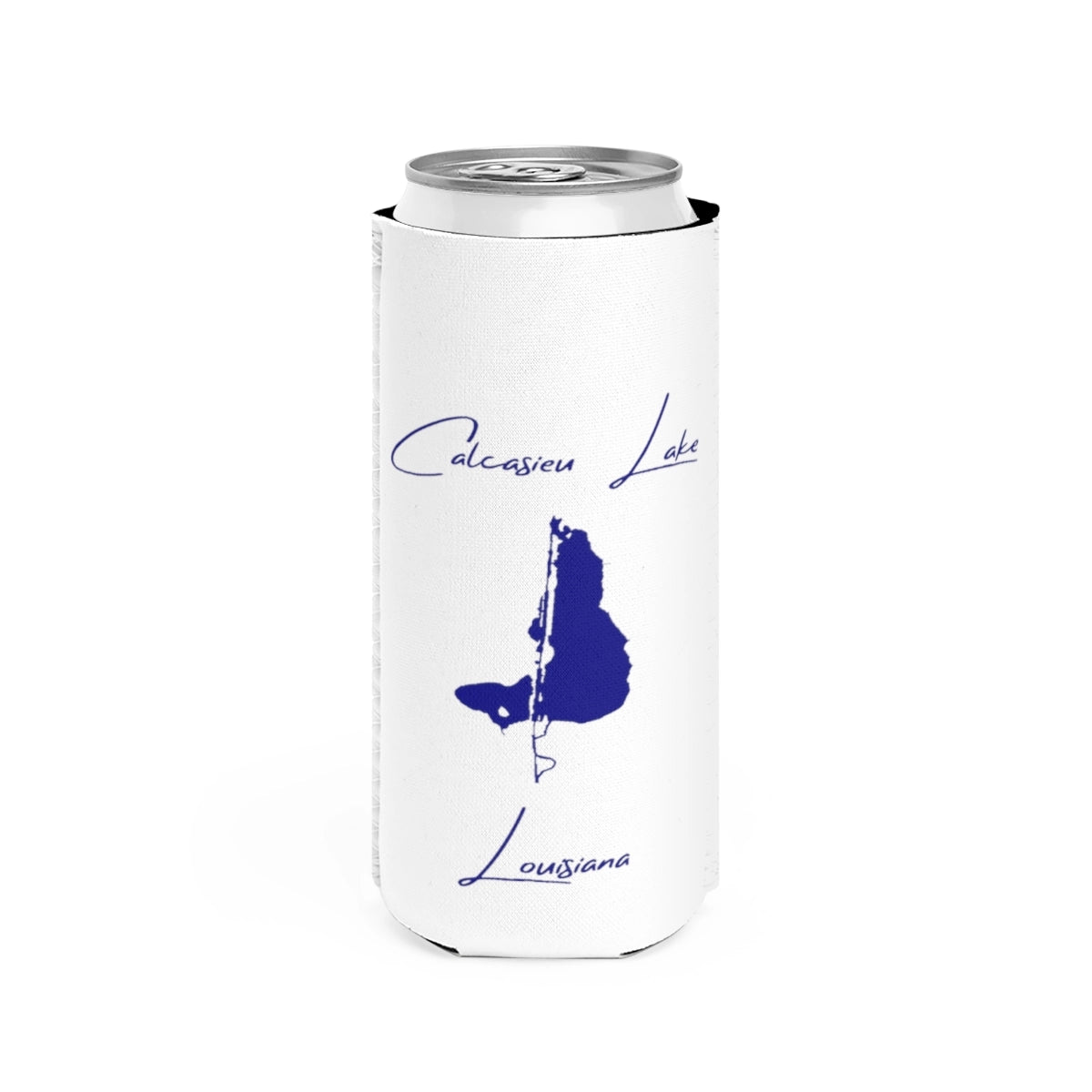 Louisiana  Calcasieu  Lake  Slim  Can  Koozie  front  position  view  from  front  white.webp