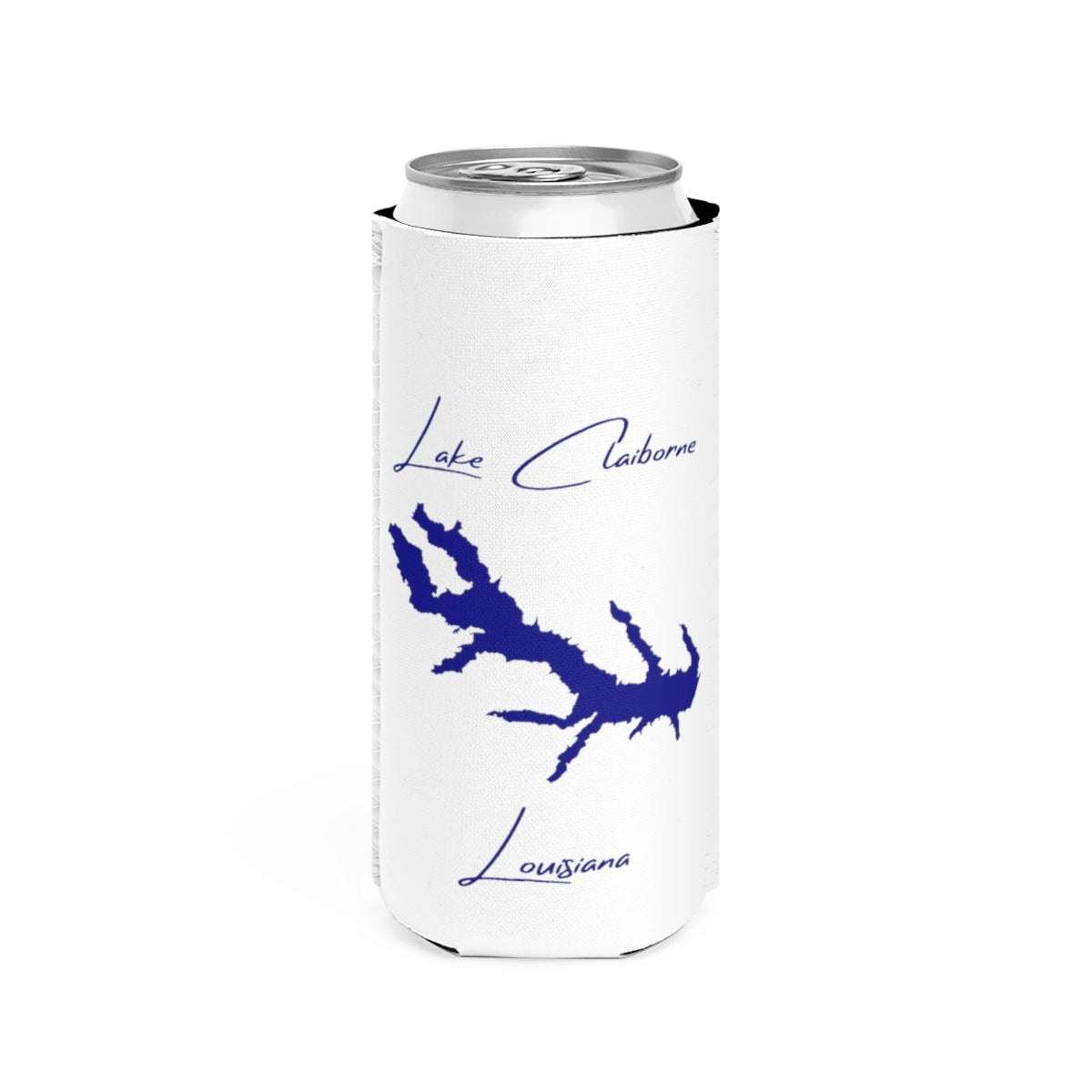 Louisiana  Lake  Claiborne  Slim  Can  Koozie  front  position  view  from  front  white.webp