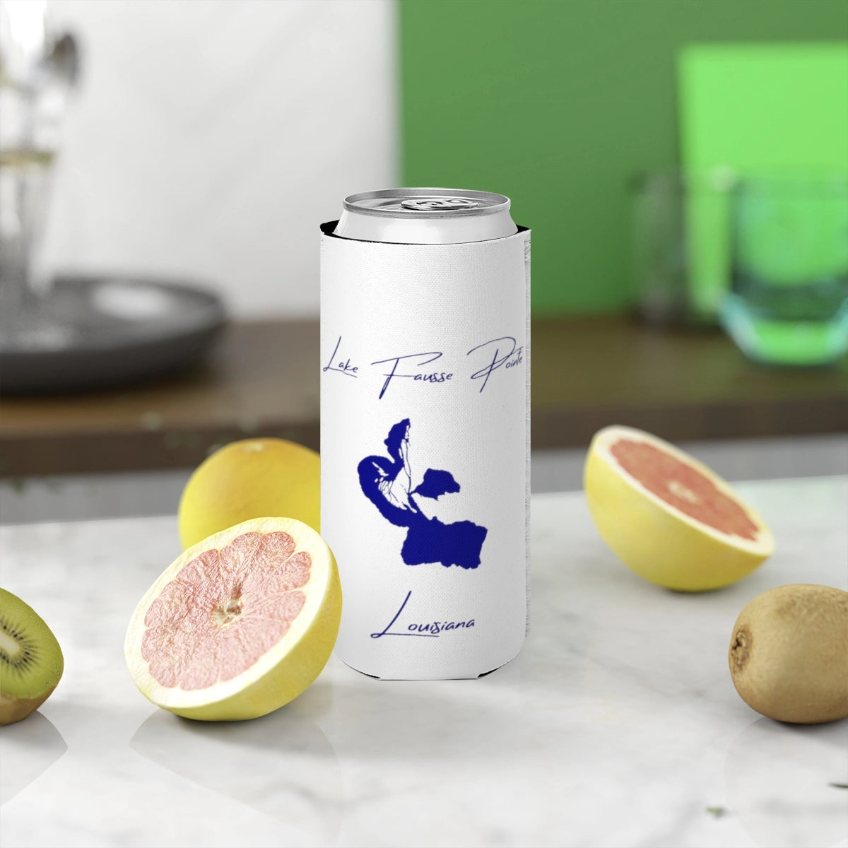 Louisiana  Lake  Fausse  Pointe  Slim  Can  Koozie  front  position  view  from  context-2  white.webp