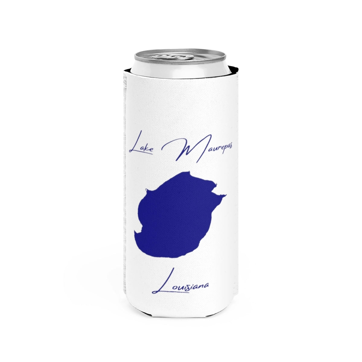Louisiana  Lake  Maurepas  Slim  Can  Koozie  front  position  view  from  front  white.webp