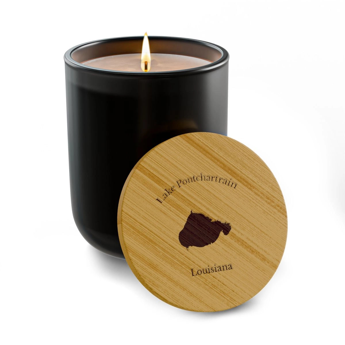 Louisiana  Lake  Pontchartrain  Engraved  Candle  other  position  view  from  front  true  noir  (matte).webp