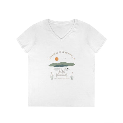 Louisiana  Lake  Pontchartrain  V-Neck  Boho  T-shirt  front  position  view  from  front  white.webp