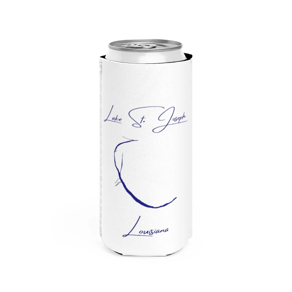 Louisiana  Lake  St.  Joseph  Slim  Can  Koozie  front  position  view  from  front  white.webp