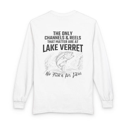 Louisiana  Lake  Verret  Long  Sleeve  Fishing  T-shirt  back  position  view  from  back  white.webp