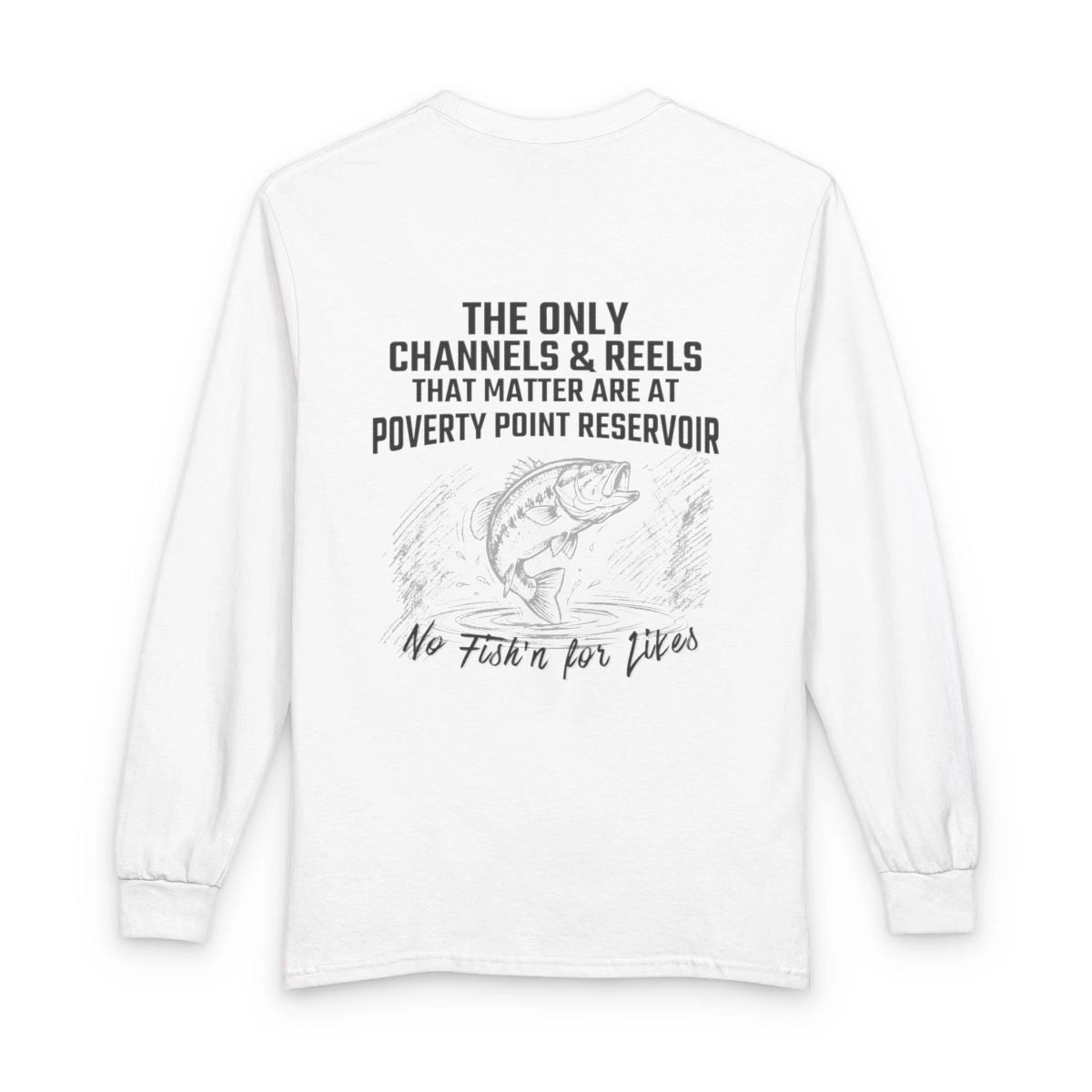 Louisiana  Poverty  Point  Reservoir  Long  Sleeve  Fishing  T-shirt  back  position  view  from  back  white.webp