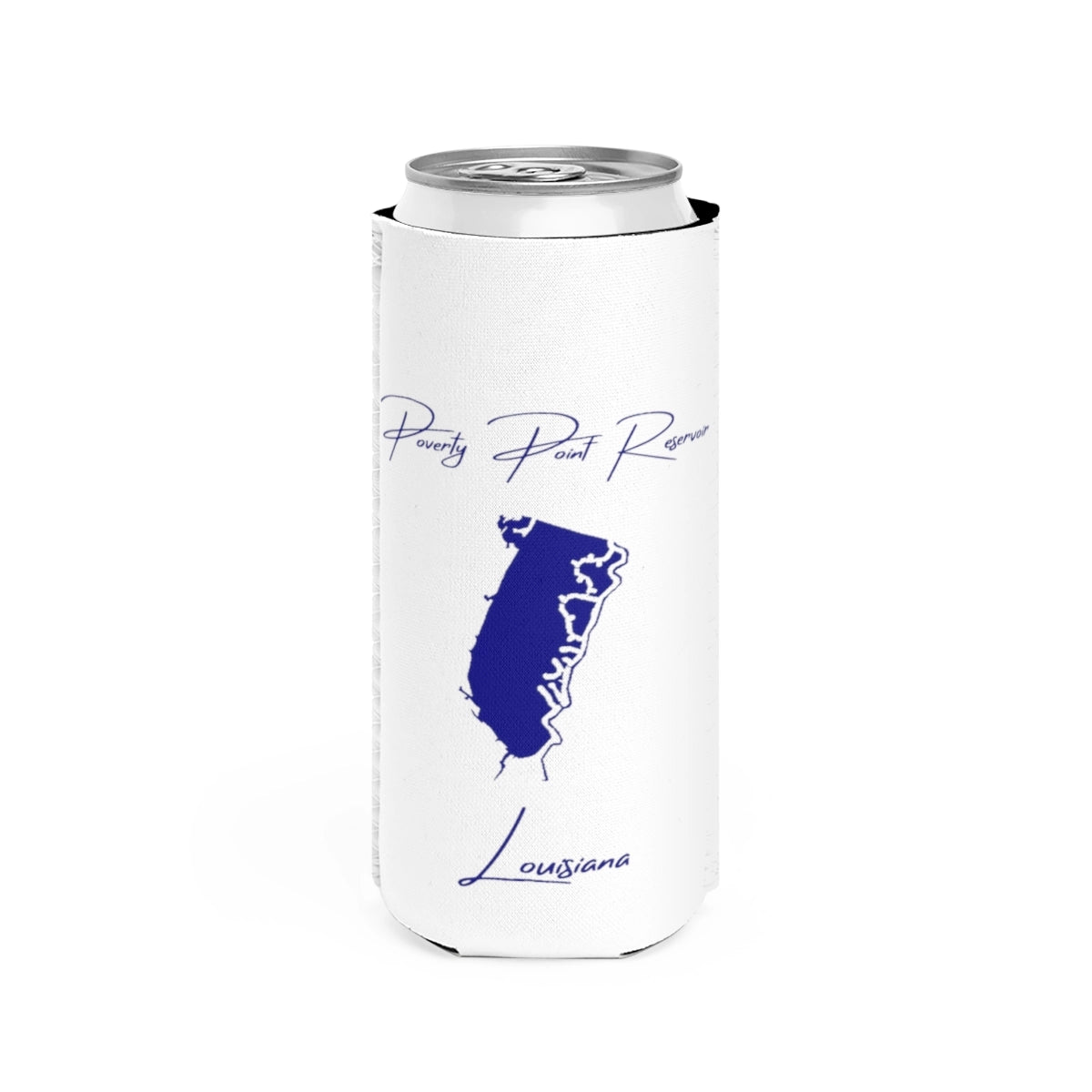 Louisiana  Poverty  Point  Reservoir  Slim  Can  Koozie  front  position  view  from  front  white.webp