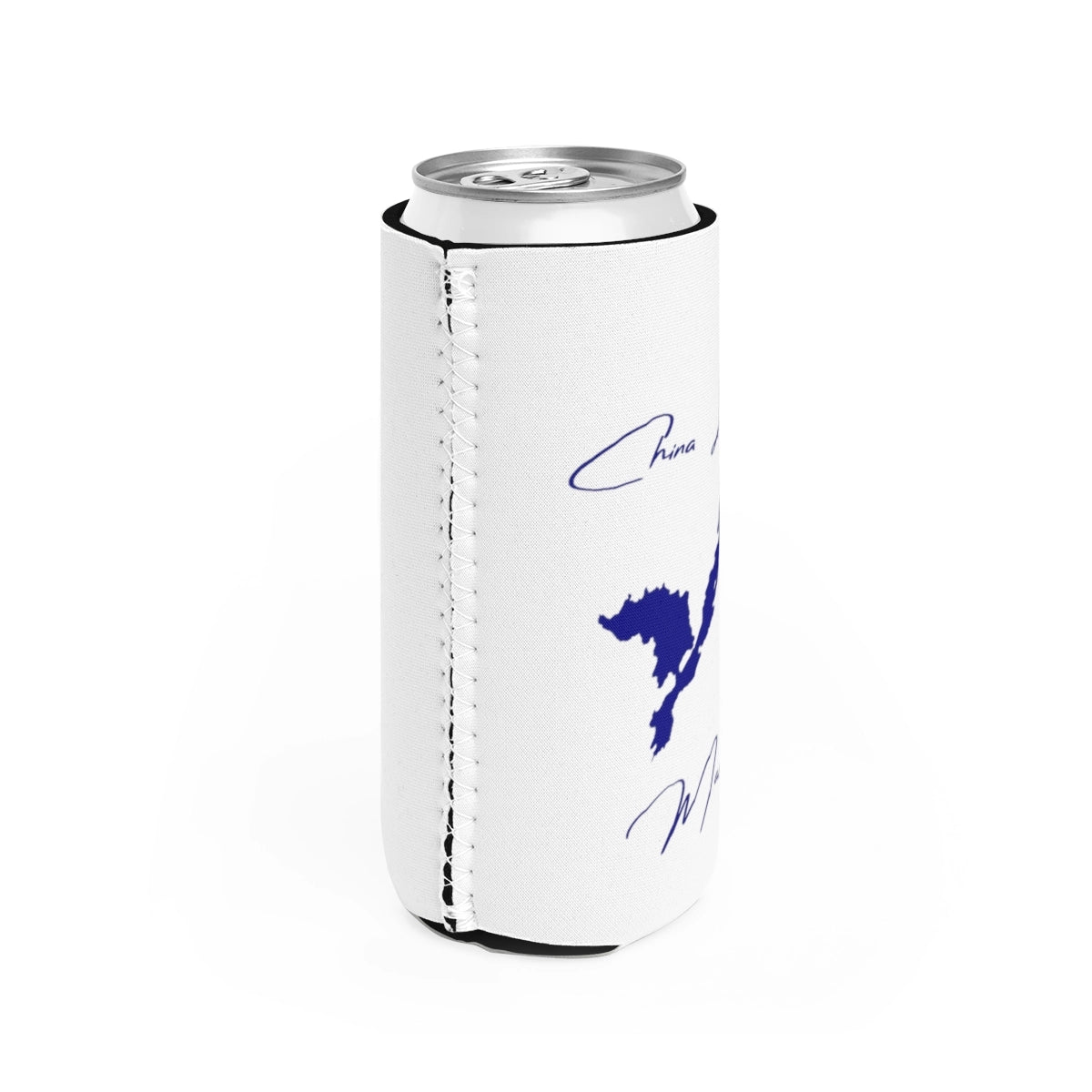 Maine  China  Lake  Slim  Can  Koozie  all  position  view  from  right  white.webp