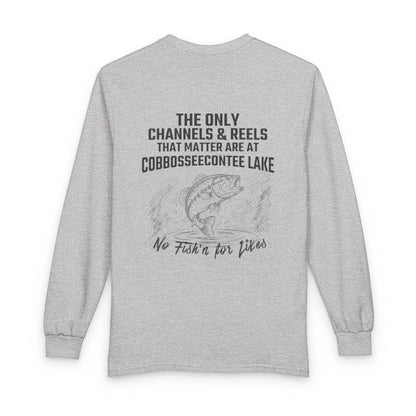 Maine  Cobbosseecontee  Lake  Long  Sleeve  Fishing  T-shirt  back  position  view  from  back  sport  grey.webp