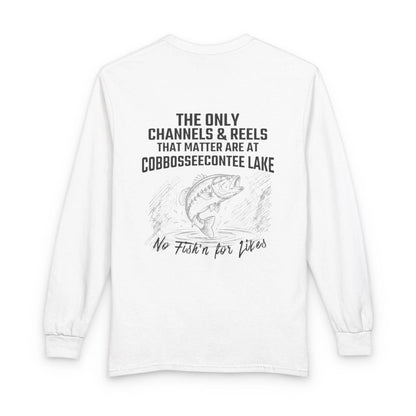 Maine  Cobbosseecontee  Lake  Long  Sleeve  Fishing  T-shirt  back  position  view  from  back  white.webp