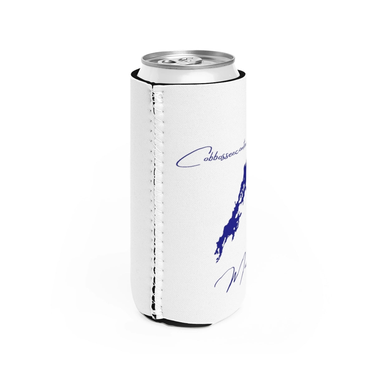 Maine  Cobbosseecontee  Lake  Slim  Can  Koozie  all  position  view  from  right  white.webp