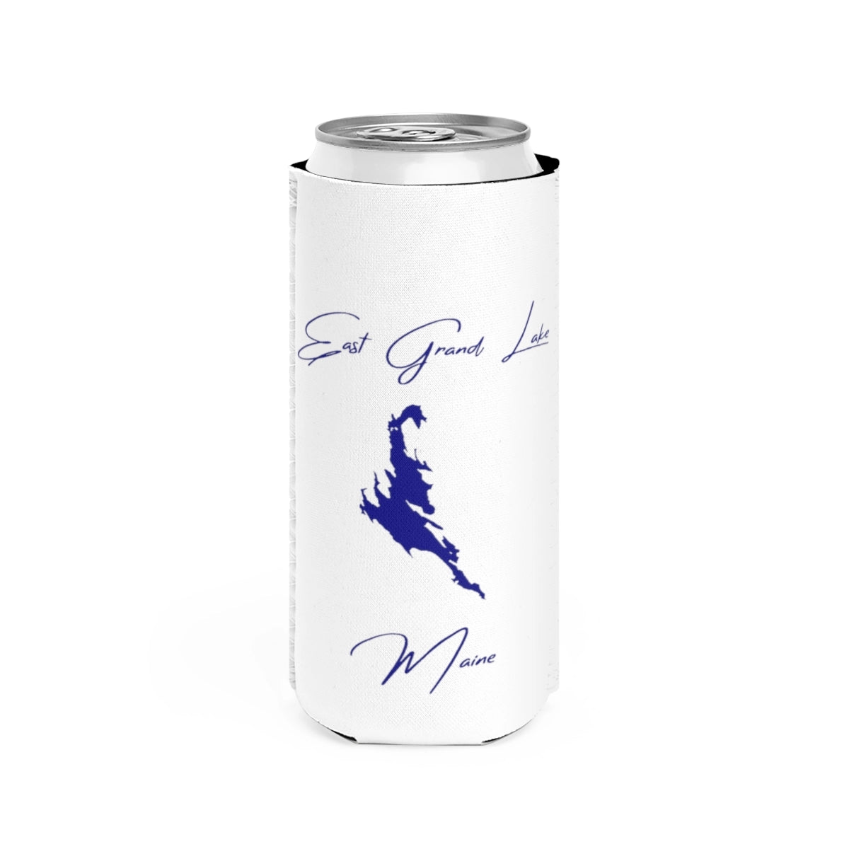 Maine  East  Grand  Lake  Slim  Can  Koozie  front  position  view  from  front  white.webp