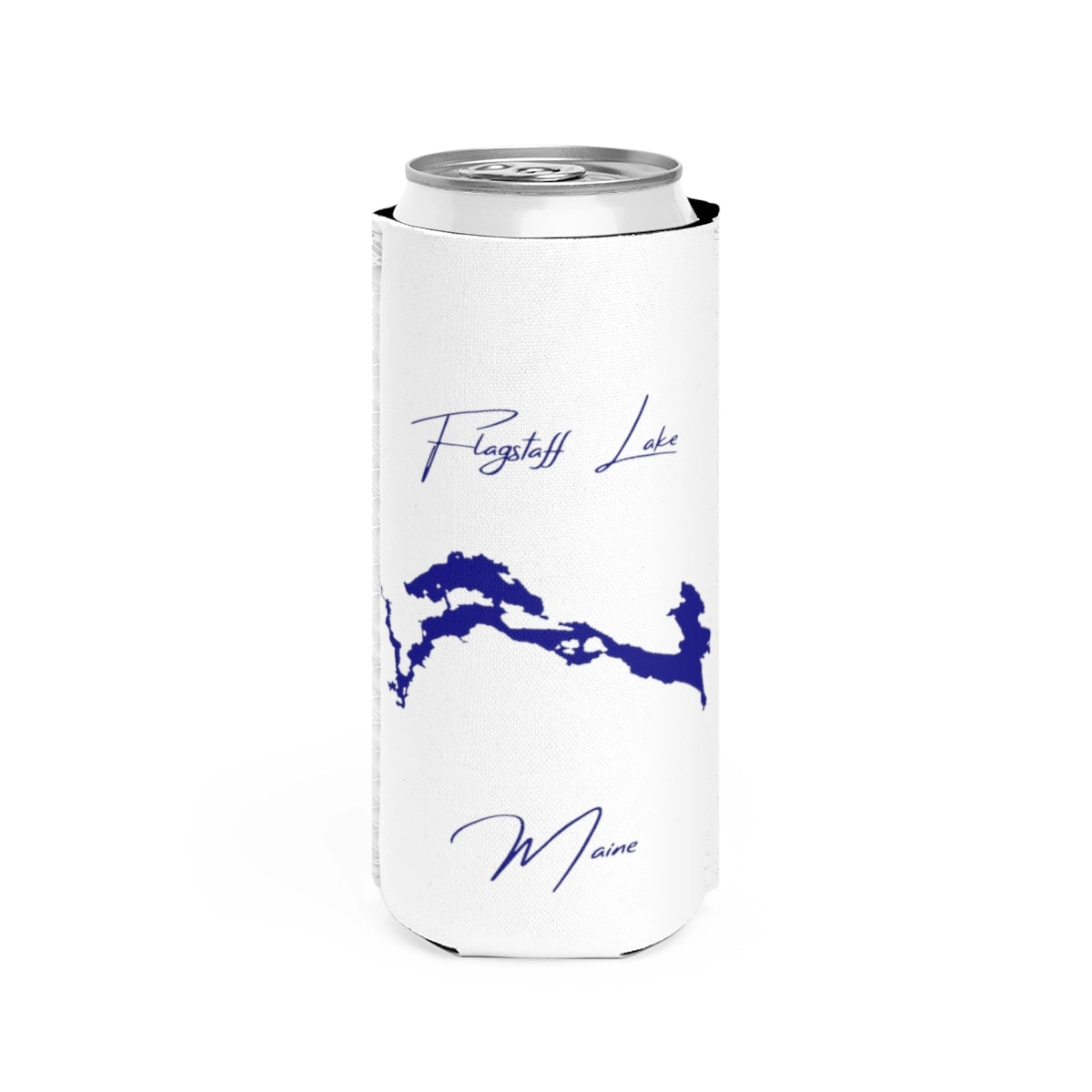 Maine  Flagstaff  Lake  Slim  Can  Koozie  front  position  view  from  front  white.webp