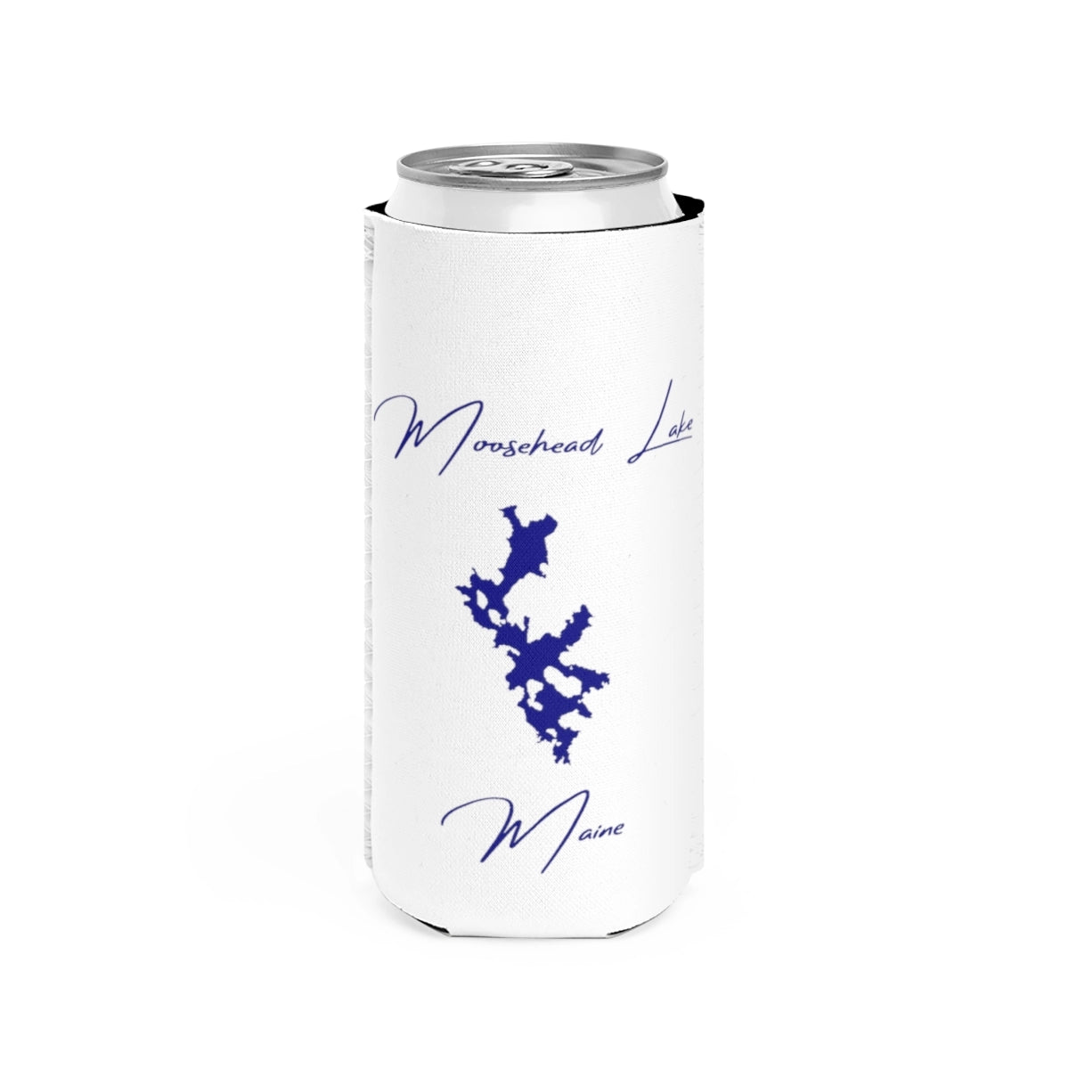 Maine  Moosehead  Lake  Slim  Can  Koozie  front  position  view  from  front  white.webp