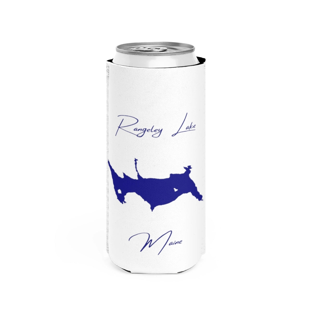 Maine  Rangeley  Lake  Slim  Can  Koozie  front  position  view  from  front  white.webp