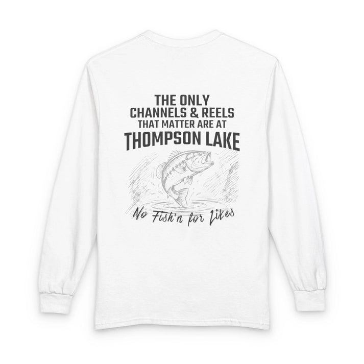 Maine  Thompson  Lake  Long  Sleeve  Fishing  T-shirt  back  position  view  from  back  white.webp