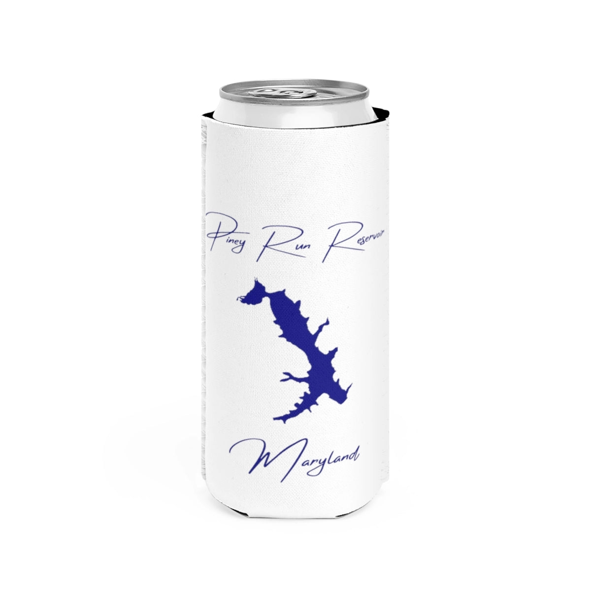 Maryland  Piney  Run  Reservoir  Slim  Can  Koozie  front  position  view  from  front  white.webp