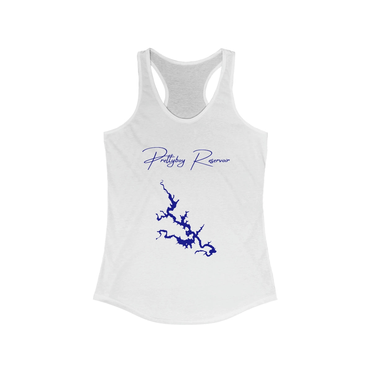Maryland  Prettyboy  Reservoir  Racerback-Tank  front  position  view  from  front  solid  white.webp