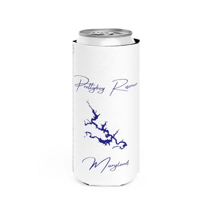 Maryland  Prettyboy  Reservoir  Slim  Can  Koozie  front  position  view  from  front  white.webp