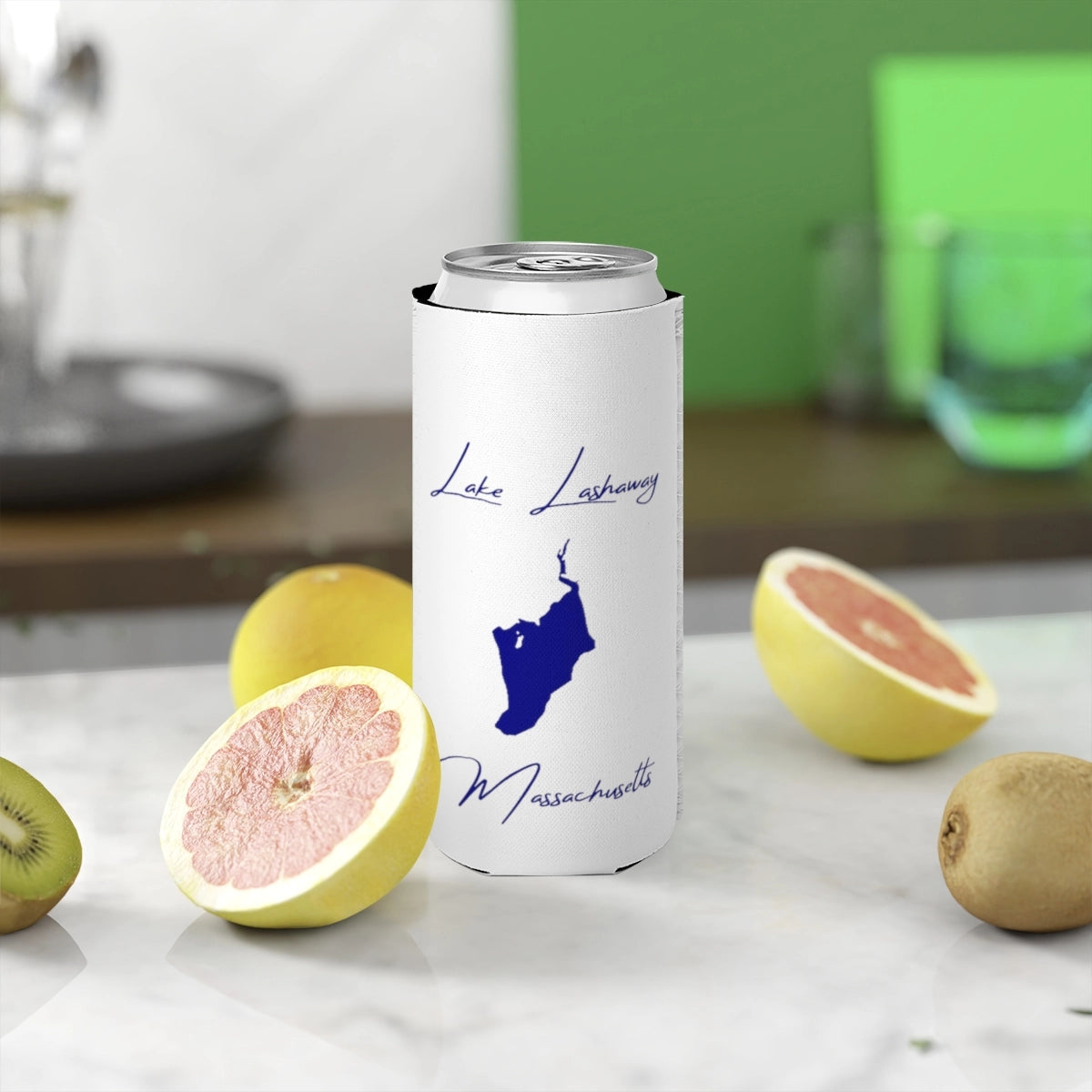 Massachusetts  Lake  Lashaway  Slim  Can  Koozie  front  position  view  from  context-2  white.webp