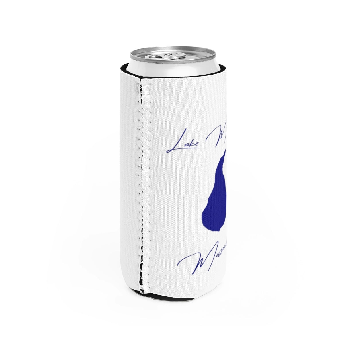 Massachusetts  Lake  Mansfield  Slim  Can  Koozie  all  position  view  from  right  white.webp