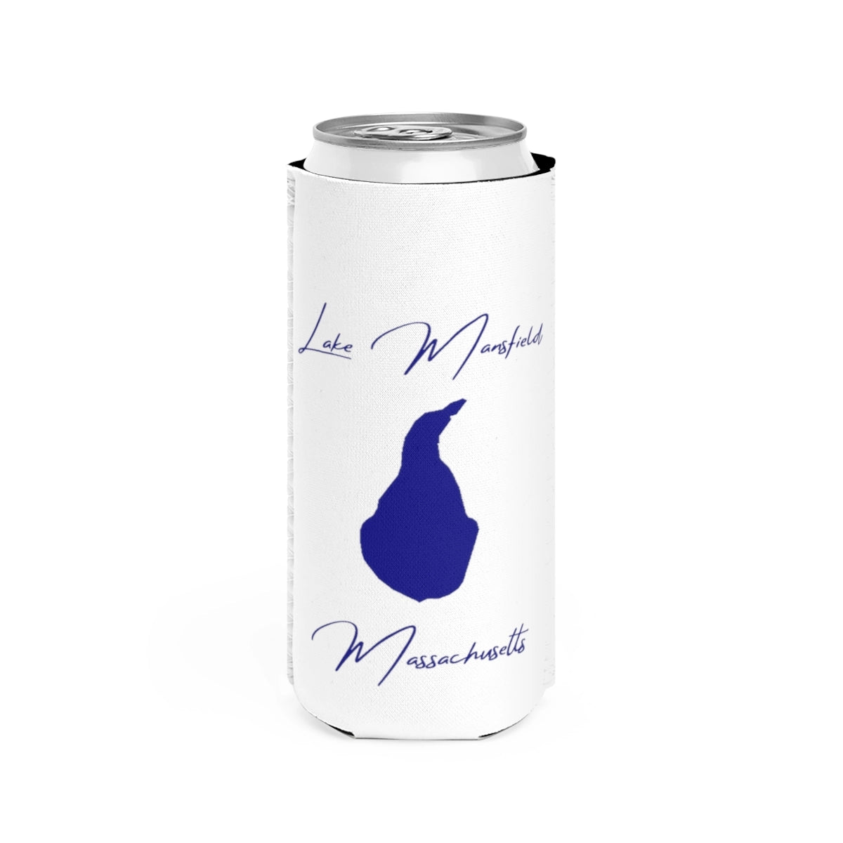 Massachusetts  Lake  Mansfield  Slim  Can  Koozie  front  position  view  from  front  white.webp