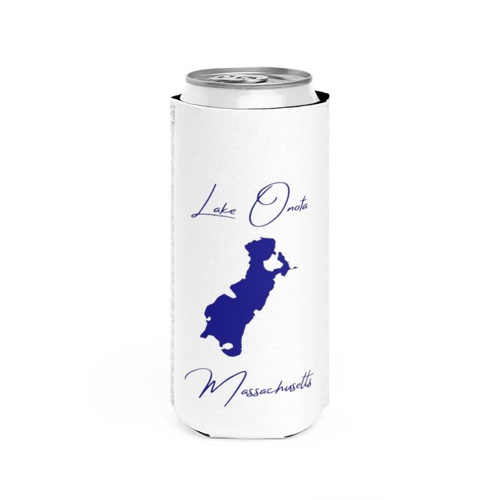 Massachusetts  Lake  Onota  Slim  Can  Koozie  front  position  view  from  front  white.webp