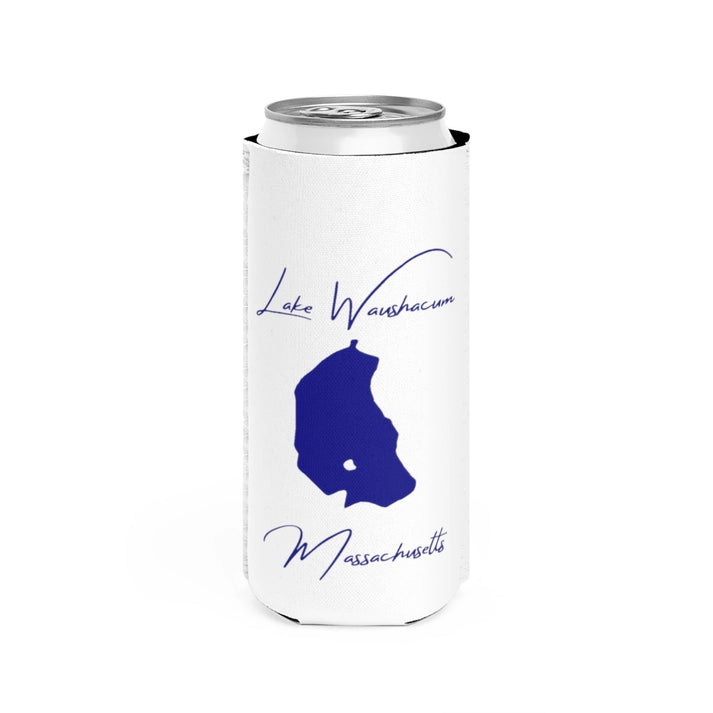Massachusetts  Lake  Waushacum  Slim  Can  Koozie  front  position  view  from  front  white.webp