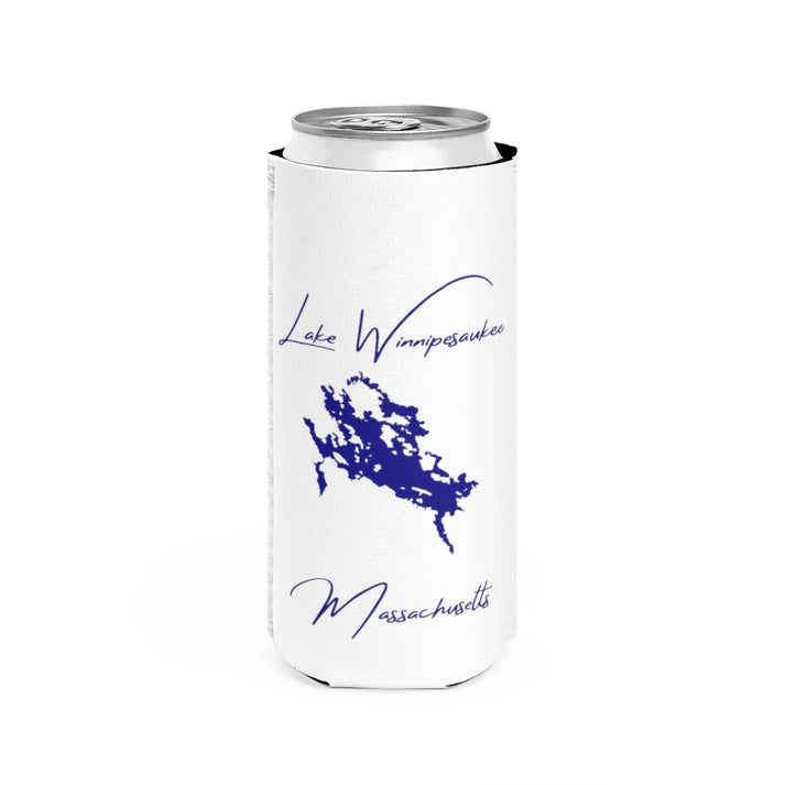 Massachusetts  Lake  Winnipesaukee  Slim  Can  Koozie  front  position  view  from  front  white.webp