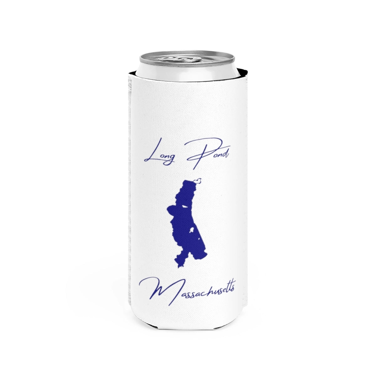 Massachusetts  Long  Pond  Slim  Can  Koozie  front  position  view  from  front  white.webp