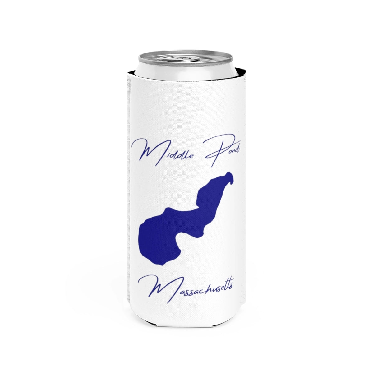 Massachusetts  Middle  Pond  Slim  Can  Koozie  front  position  view  from  front  white.webp