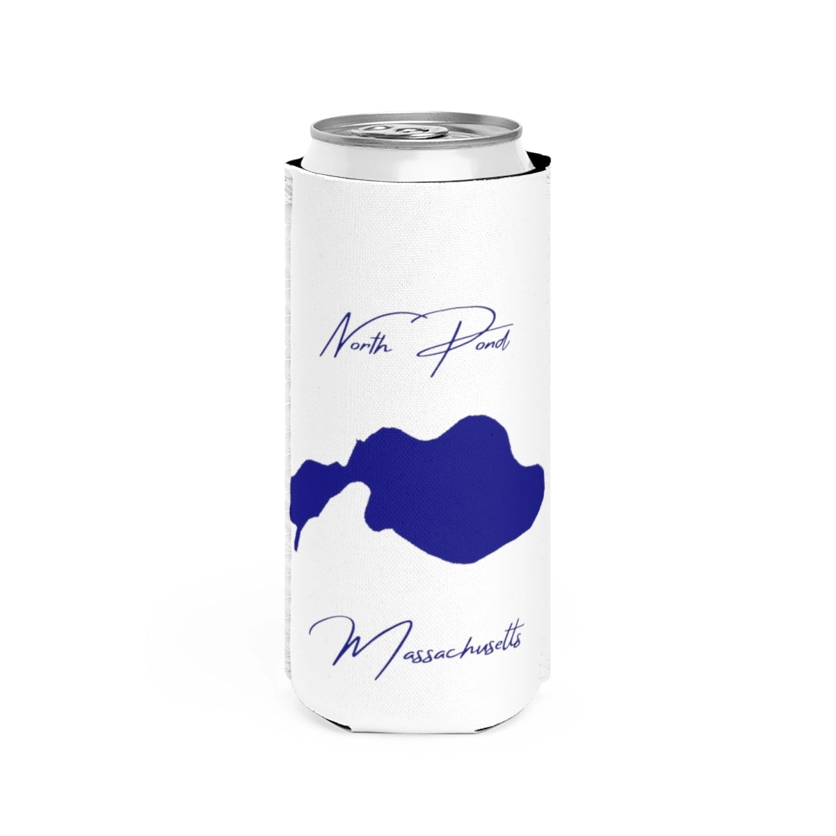Massachusetts  North  Pond  Slim  Can  Koozie  front  position  view  from  front  white.webp