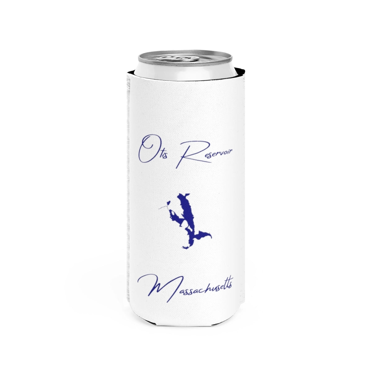 Massachusetts  Otis  Reservoir  Slim  Can  Koozie  front  position  view  from  front  white.webp
