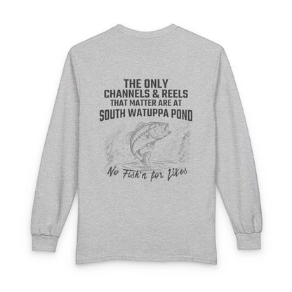 Massachusetts  South  Watuppa  Pond  Long  Sleeve  Fishing  T-shirt  back  position  view  from  back  sport  grey.webp