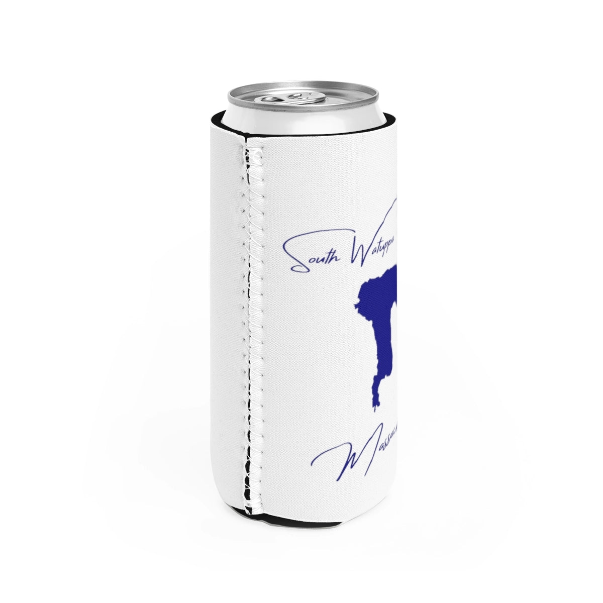 Massachusetts  South  Watuppa  Pond  Slim  Can  Koozie  all  position  view  from  right  white.webp