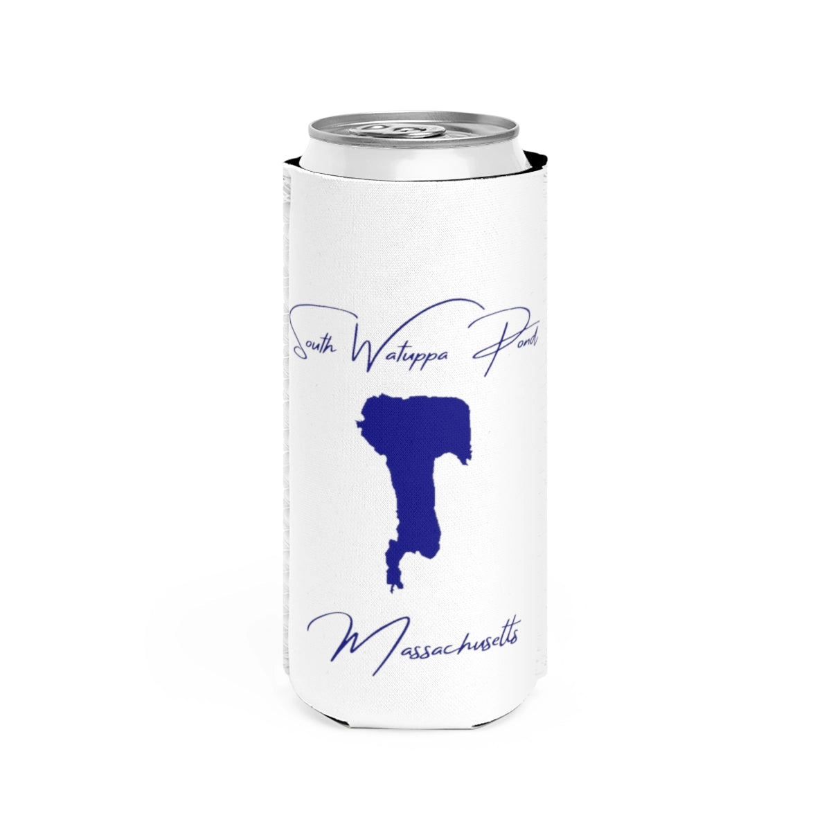 Massachusetts  South  Watuppa  Pond  Slim  Can  Koozie  front  position  view  from  front  white.webp