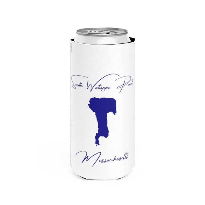 Massachusetts  South  Watuppa  Pond  Slim  Can  Koozie  front  position  view  from  front  white.webp