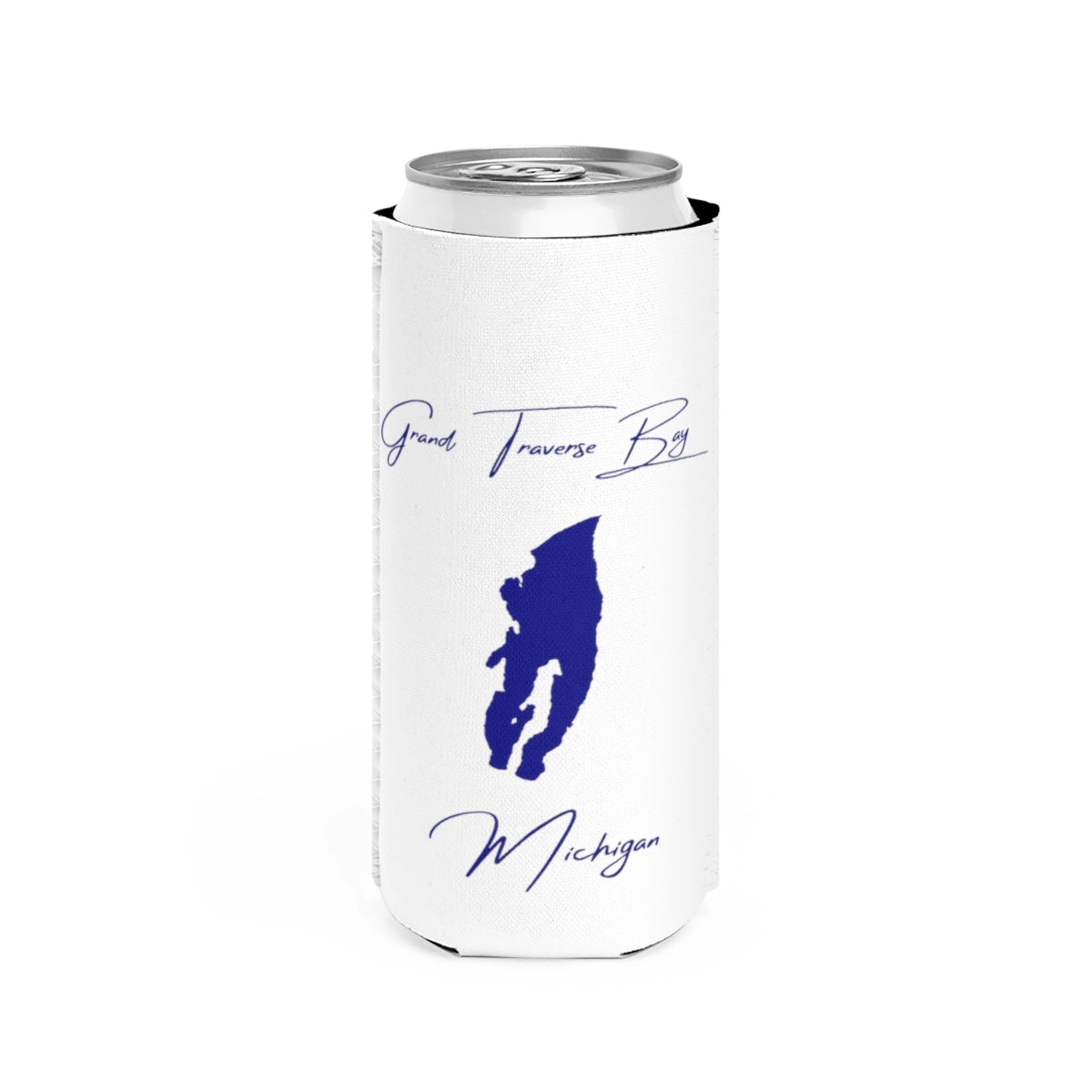 Michigan  Grand  Traverse  Bay  Slim  Can  Koozie  front  position  view  from  front  white.webp