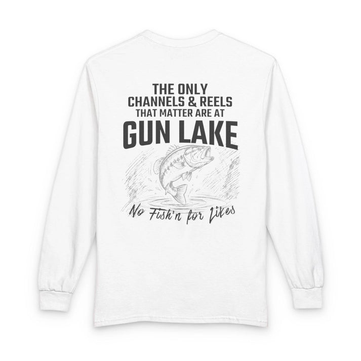 Michigan  Gun  Lake  Long  Sleeve  Fishing  T-shirt  back  position  view  from  back  white.webp