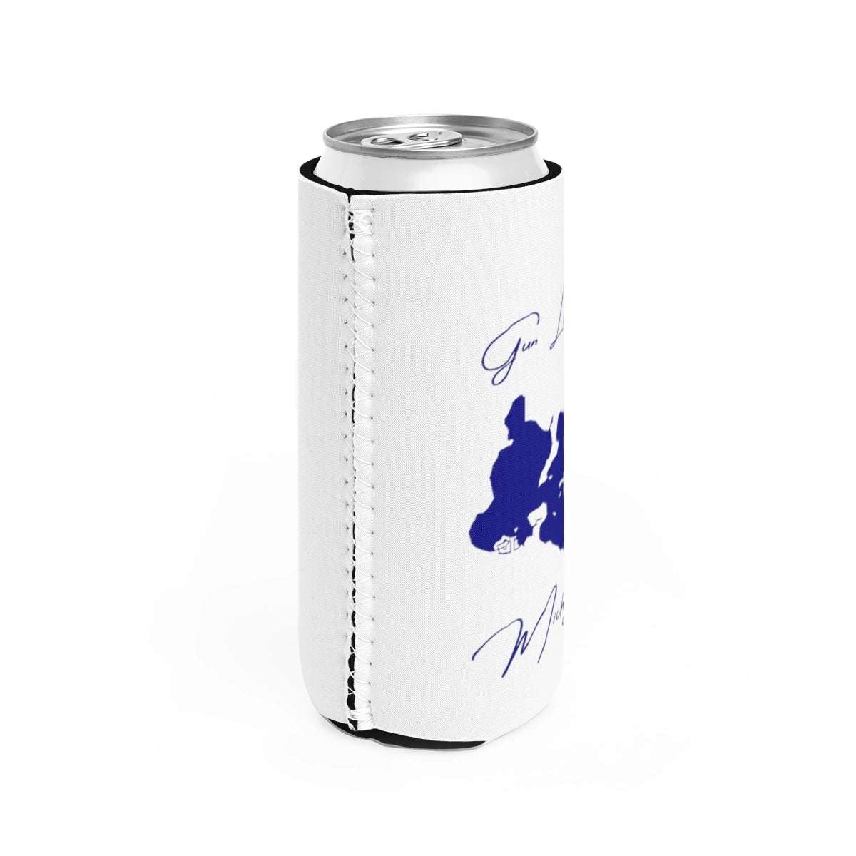 Michigan  Gun  Lake  Slim  Can  Koozie  all  position  view  from  right  white.webp