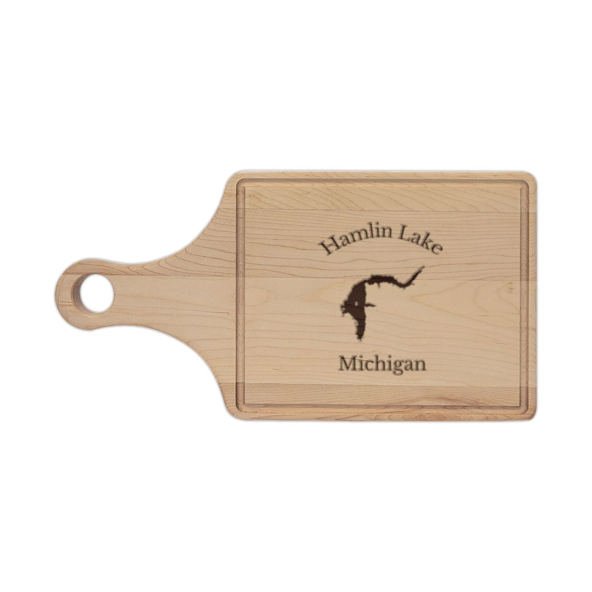 Michigan  Hamlin  Lake  Engraved  Cutting  Board  front  position  view  from  front  maple.webp