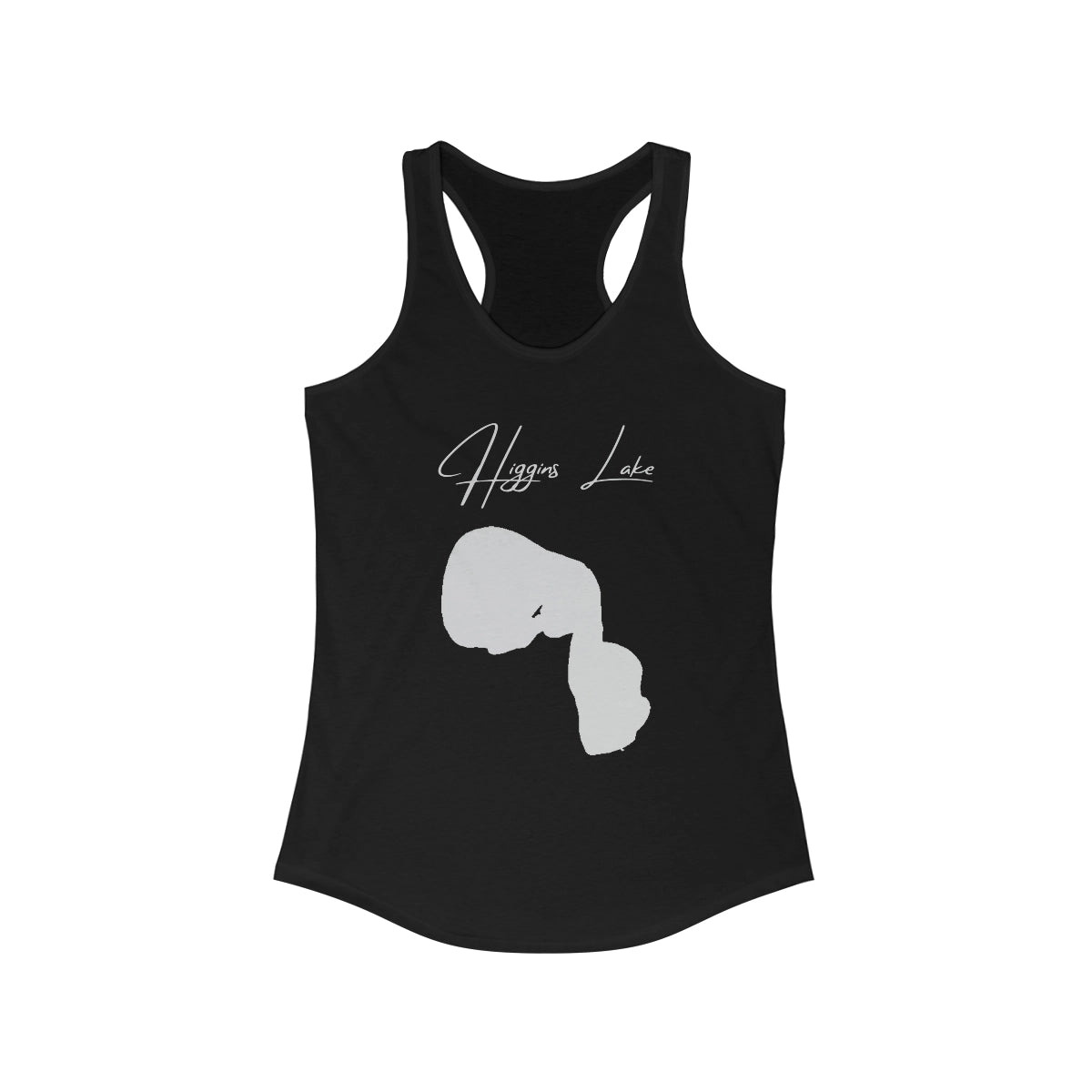 Michigan  Higgins  Lake  Racerback-Tank  front  position  view  from  front  solid  black.webp