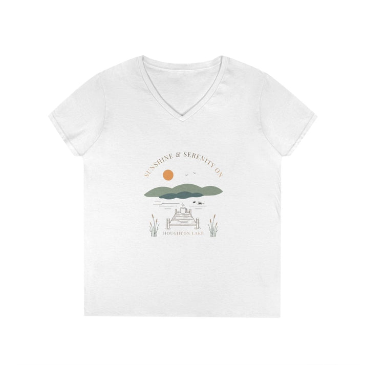 Michigan  Houghton  Lake  V-Neck  Boho  T-shirt  front  position  view  from  front  white.webp