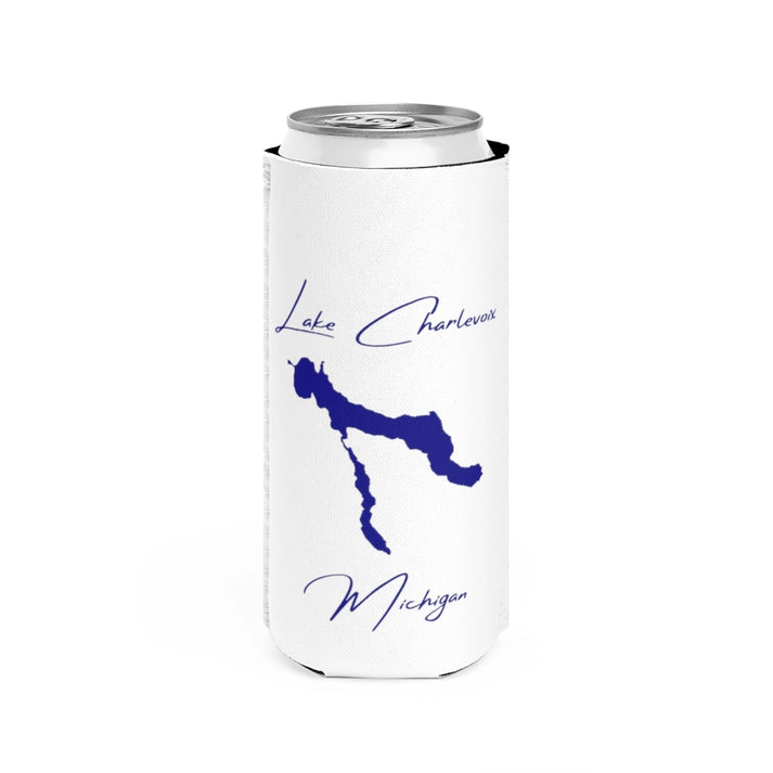 Michigan  Lake  Charlevoix  Slim  Can  Koozie  front  position  view  from  front  white.webp