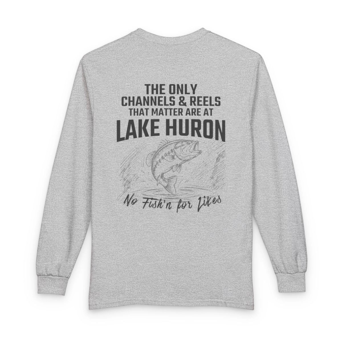 Michigan  Lake  Huron  Long  Sleeve  Fishing  T-shirt  back  position  view  from  back  sport  grey.webp