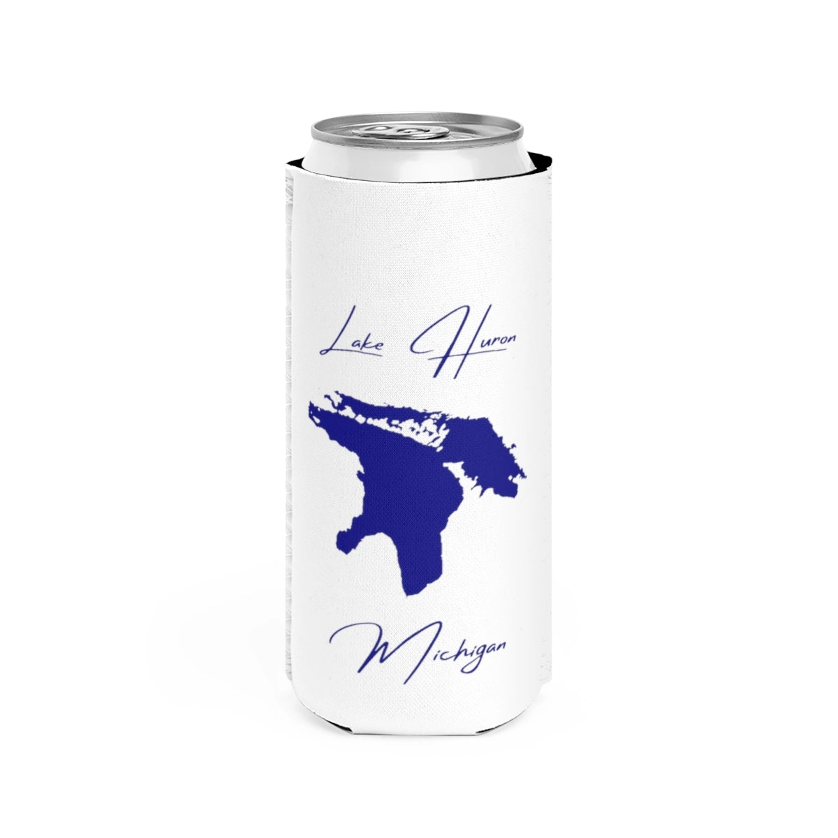 Michigan  Lake  Huron  Slim  Can  Koozie  front  position  view  from  front  white.webp