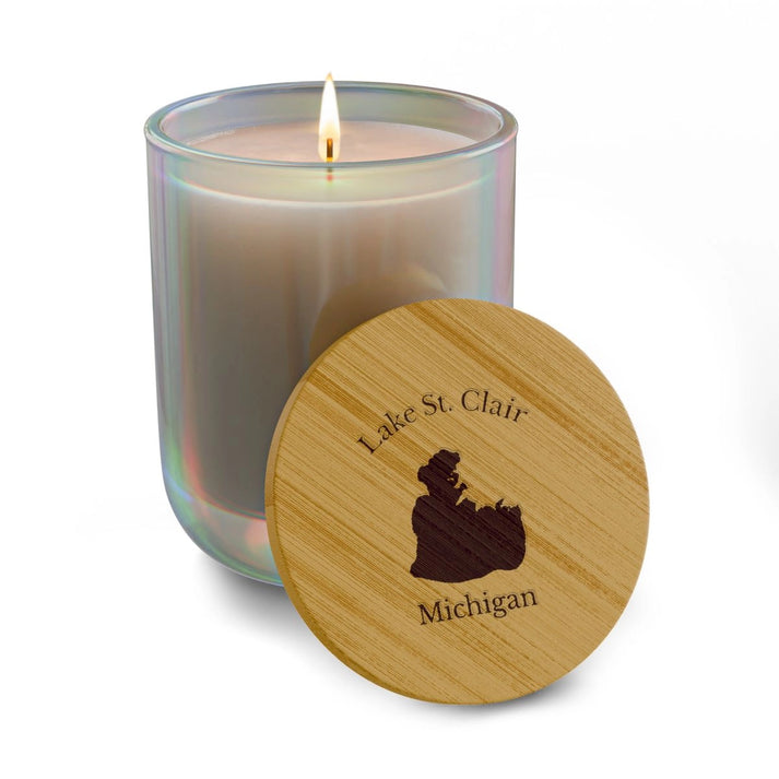 Michigan  Lake  St.  Clair  Engraved  Candle  other  position  view  from  front  opal  iris.webp