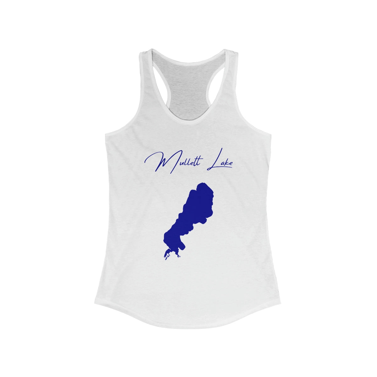 Michigan  Mullett  Lake  Racerback-Tank  front  position  view  from  front  solid  white.webp